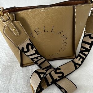 Stella McCartney Beige Shoulder Bag with Logo Strap